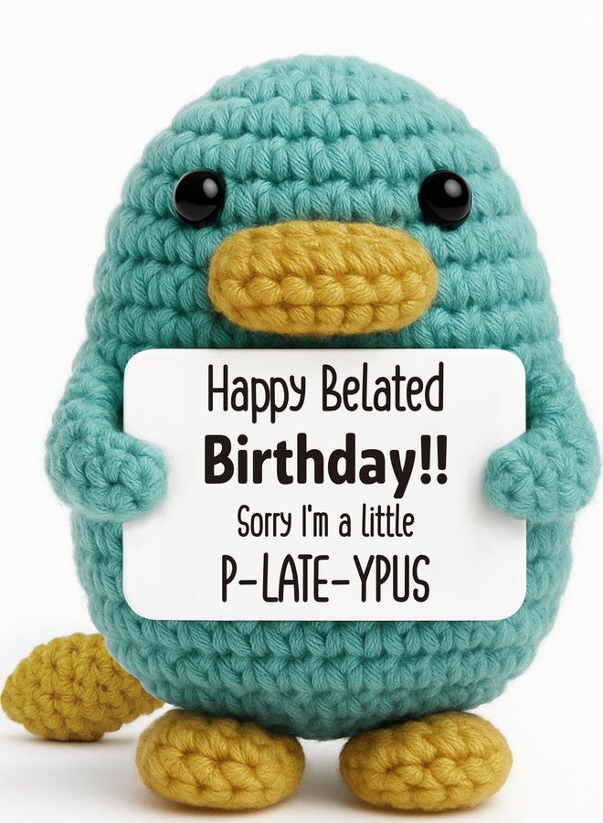 Frabaca Funny Belated Birthday Gift for Women Men - Mini Handmade Crochet Platypus Plush with Humorous Message Card, Cute Gag Gift for Best Friends, Family & Coworkers, Unique Late Birthday Present - Image 1